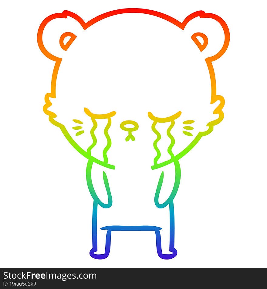 rainbow gradient line drawing crying cartoon bear