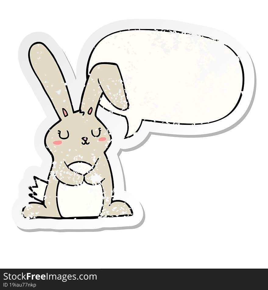 Cartoon Rabbit And Speech Bubble Distressed Sticker