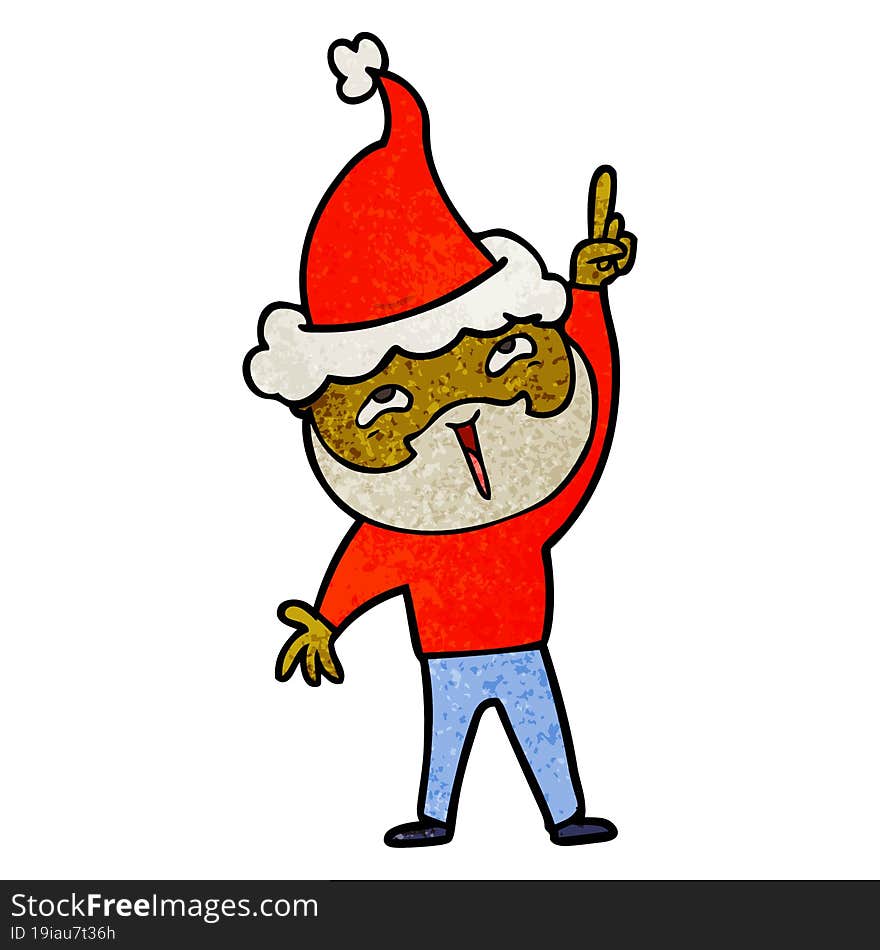 textured cartoon of a happy bearded man wearing santa hat