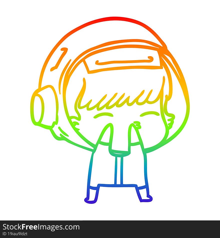 rainbow gradient line drawing of a cartoon curious astronaut