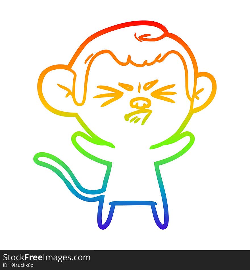 rainbow gradient line drawing of a cartoon annoyed monkey