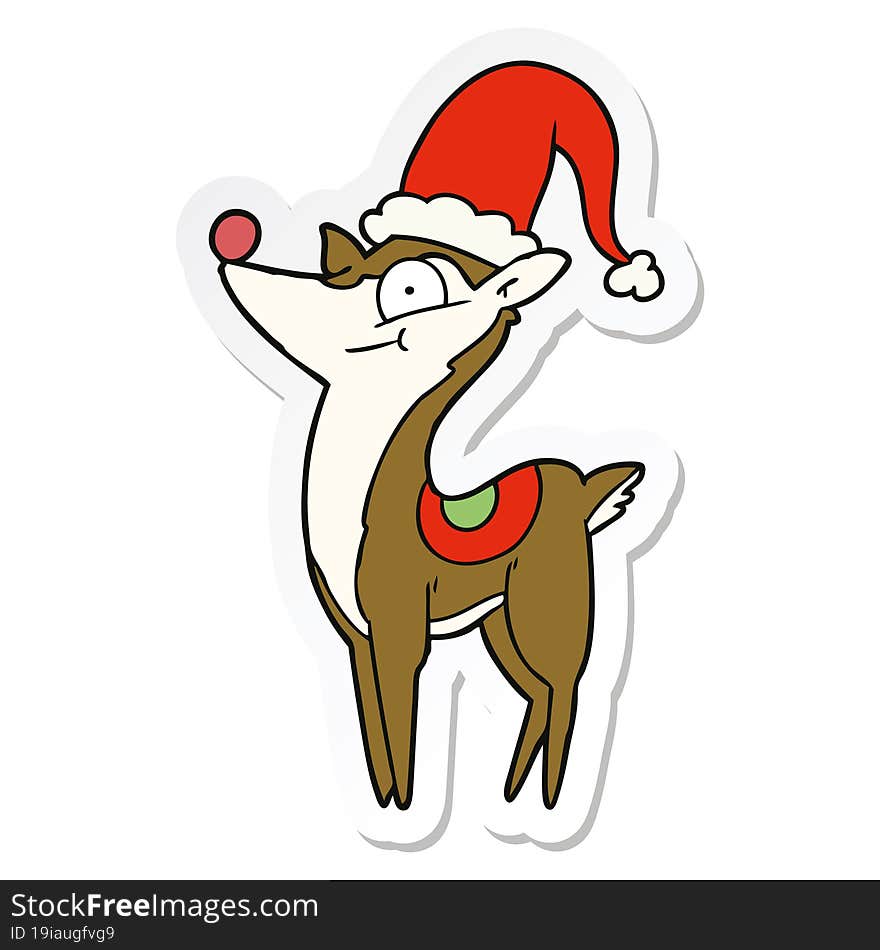 Sticker Of A Cartoon Christmas Reindeer