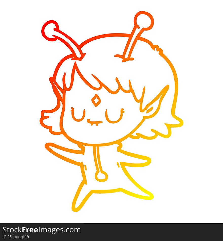 warm gradient line drawing of a cartoon alien girl