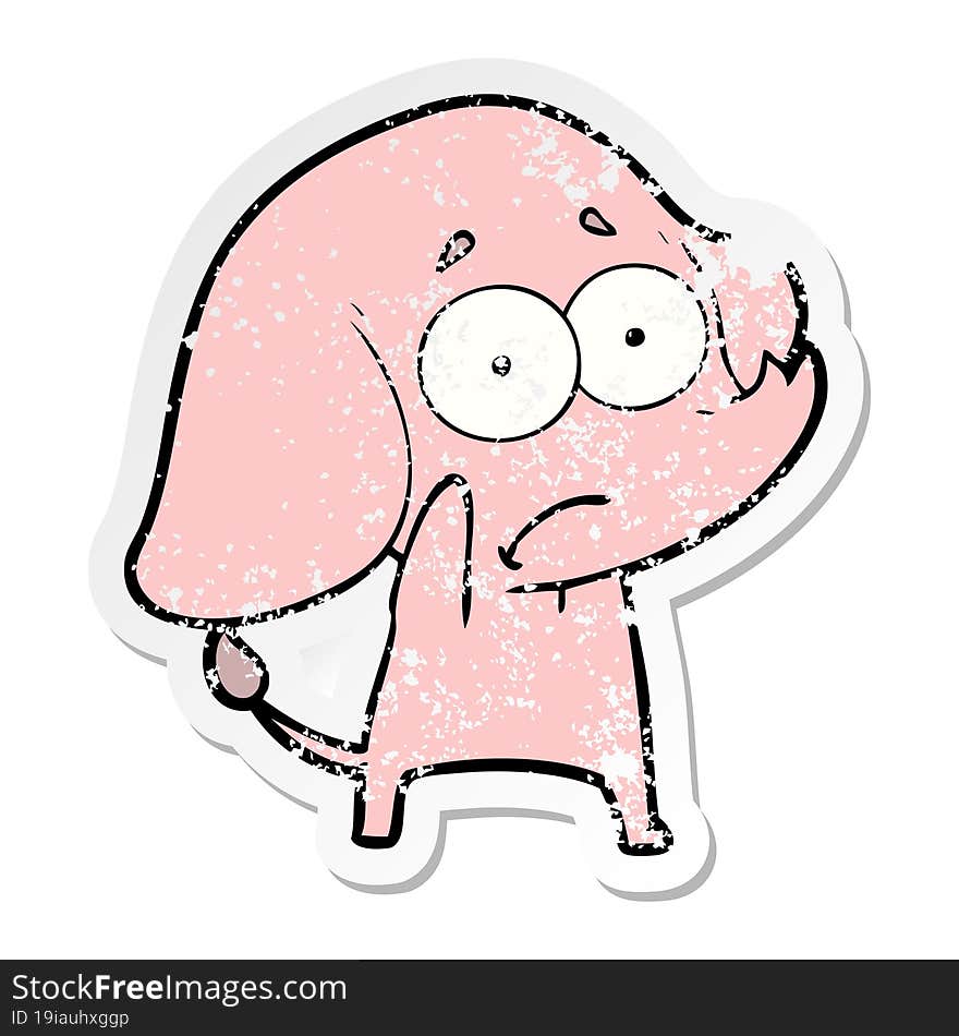 distressed sticker of a cartoon unsure elephant