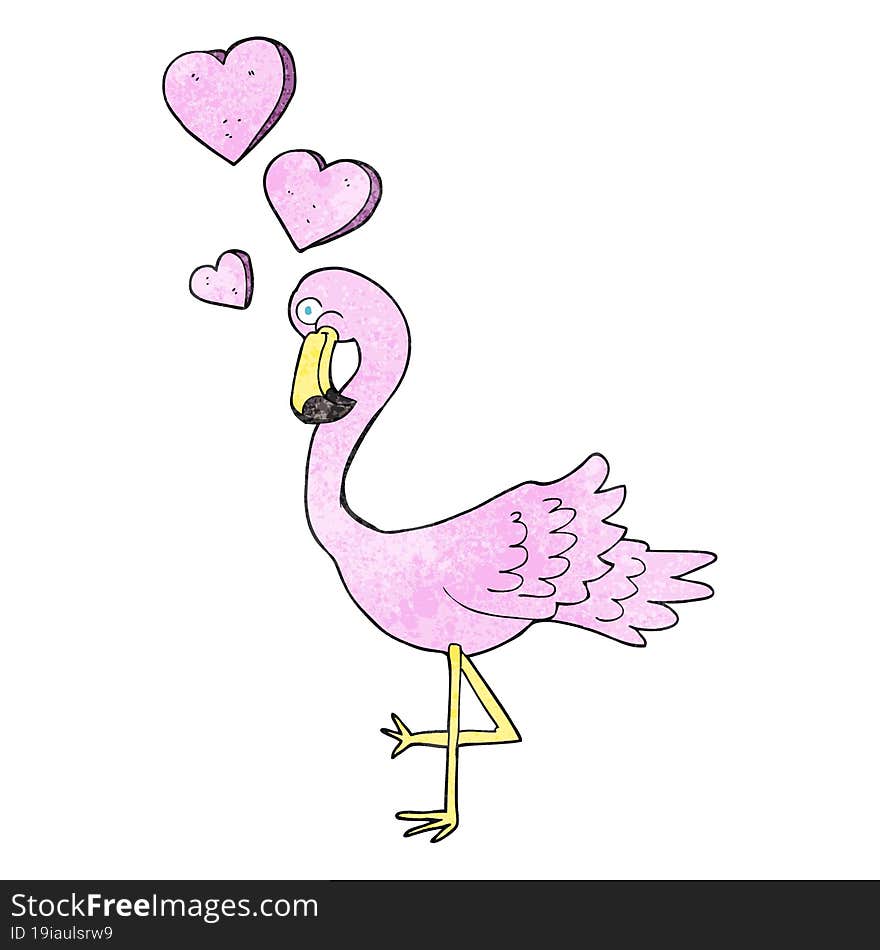 Textured Cartoon Flamingo In Love