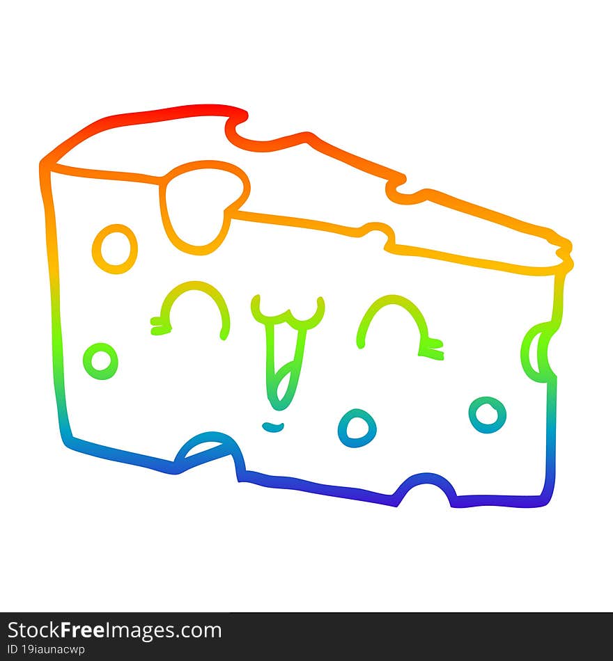 rainbow gradient line drawing of a cartoon cheese