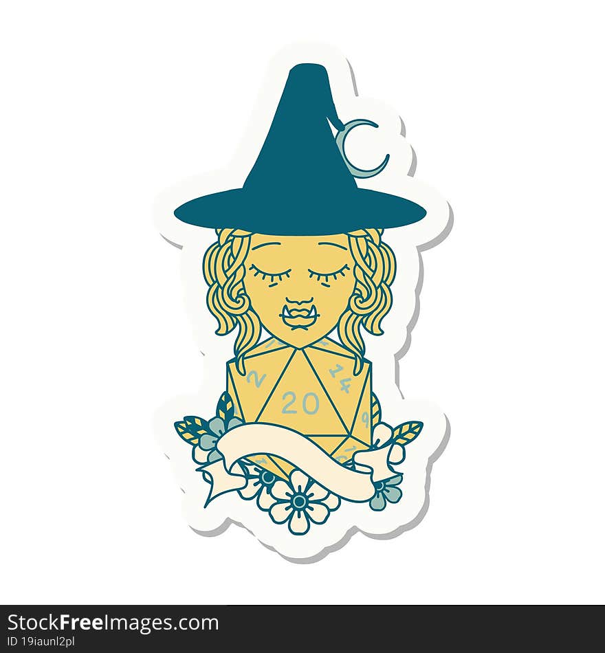 half orc witch character with natural twenty dice roll sticker