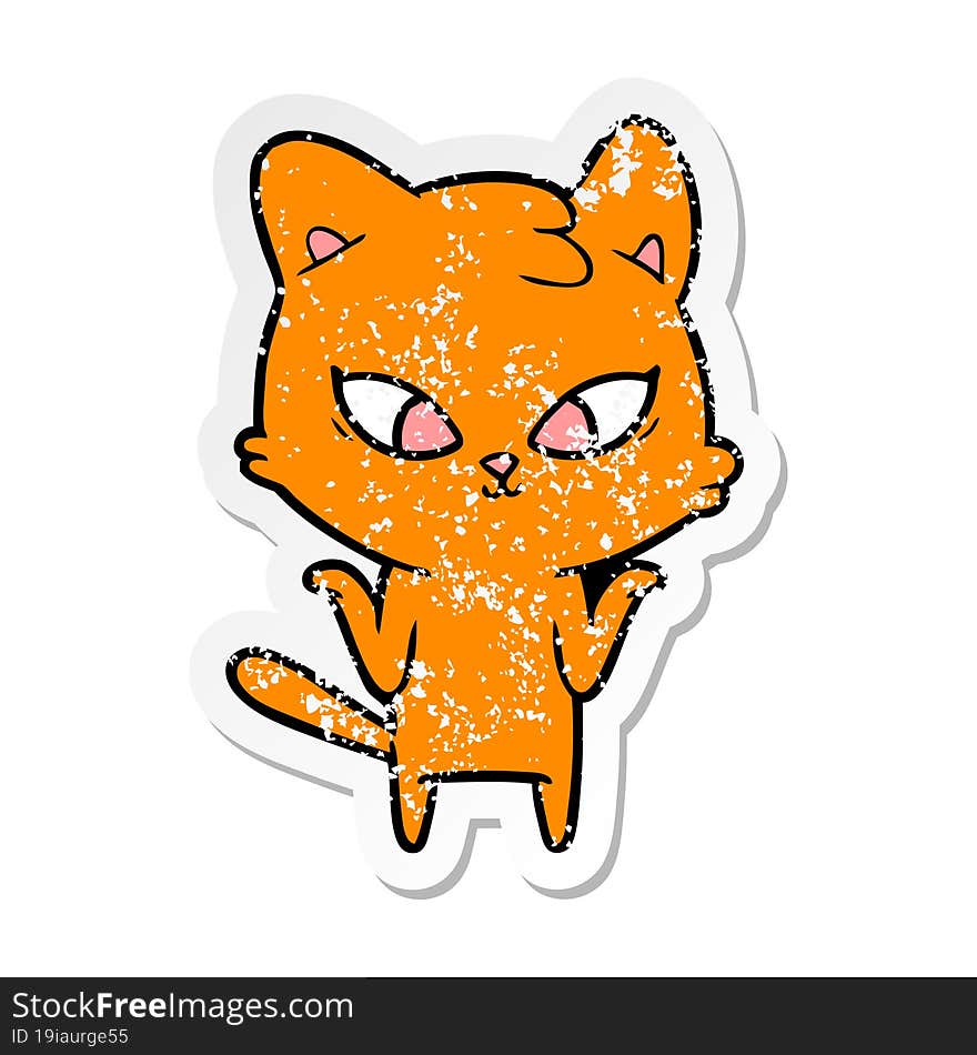 distressed sticker of a cute cartoon cat