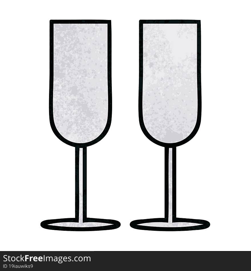 retro grunge texture cartoon of a champagne flutes