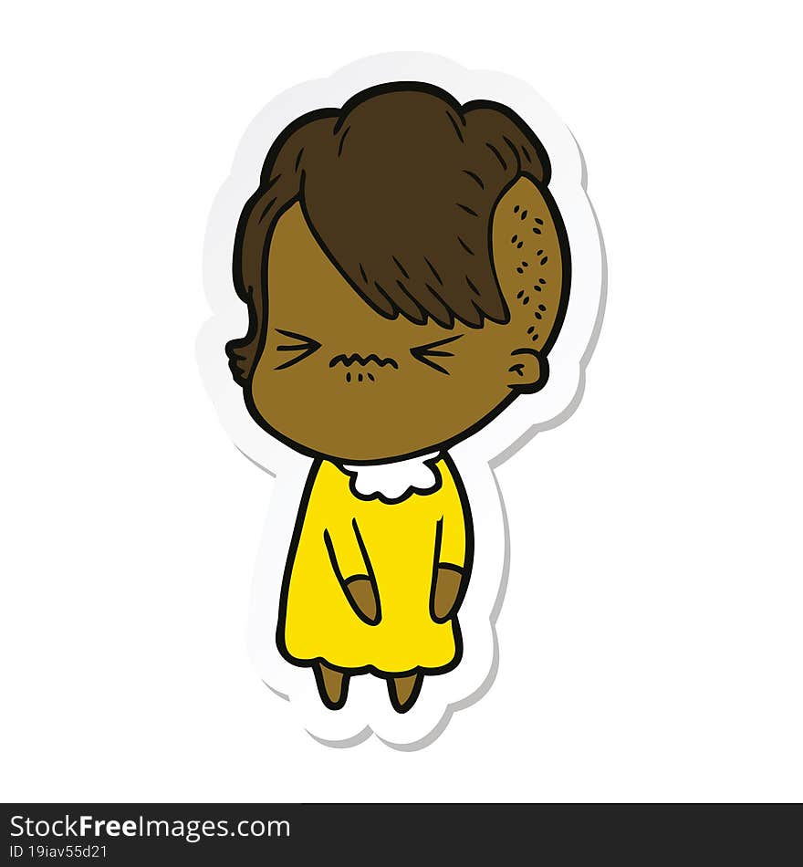 sticker of a cartoon annoyed hipster girl