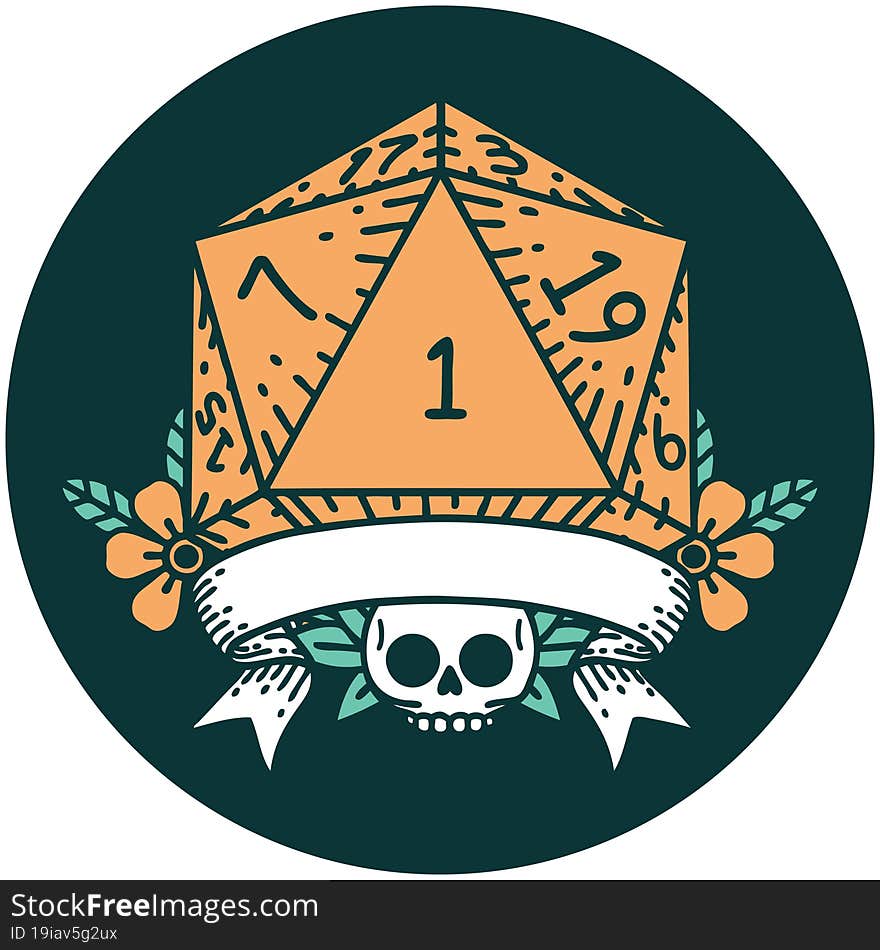 natural one d20 dice roll icon