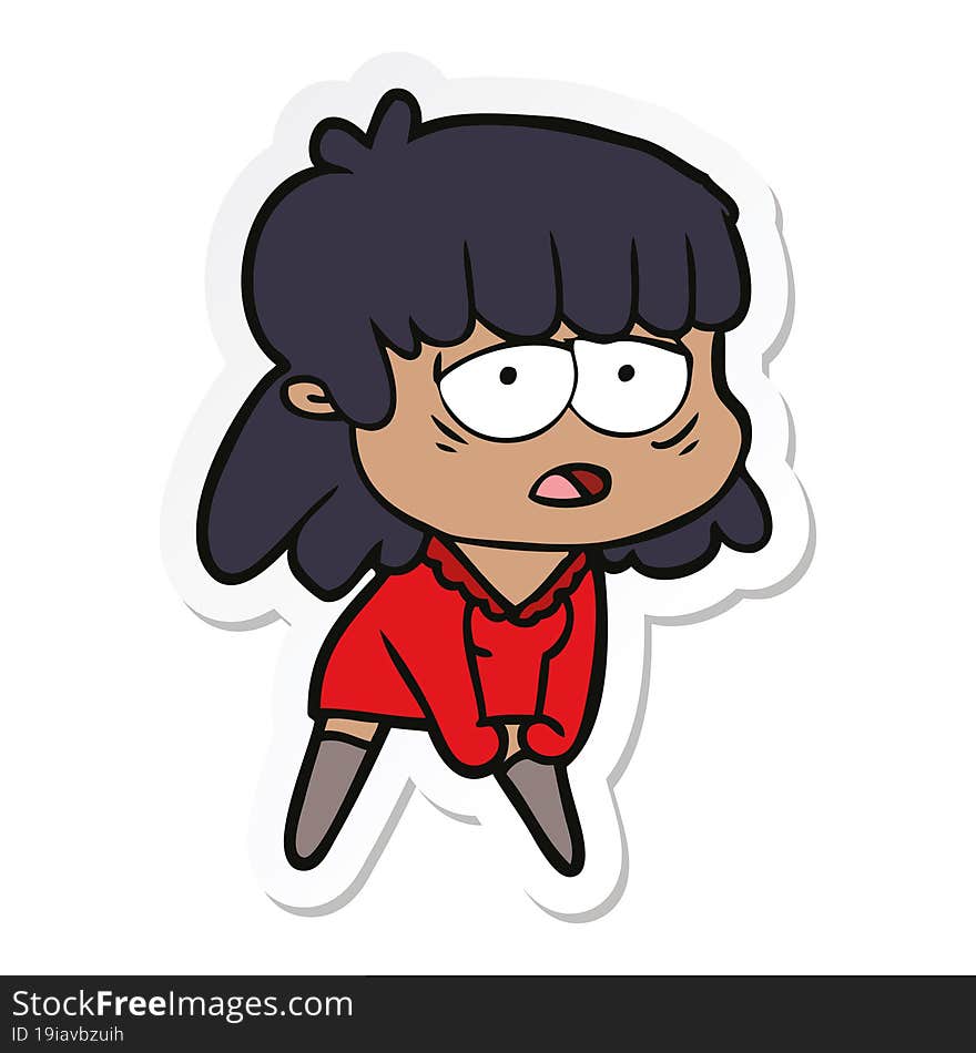 sticker of a cartoon tired woman