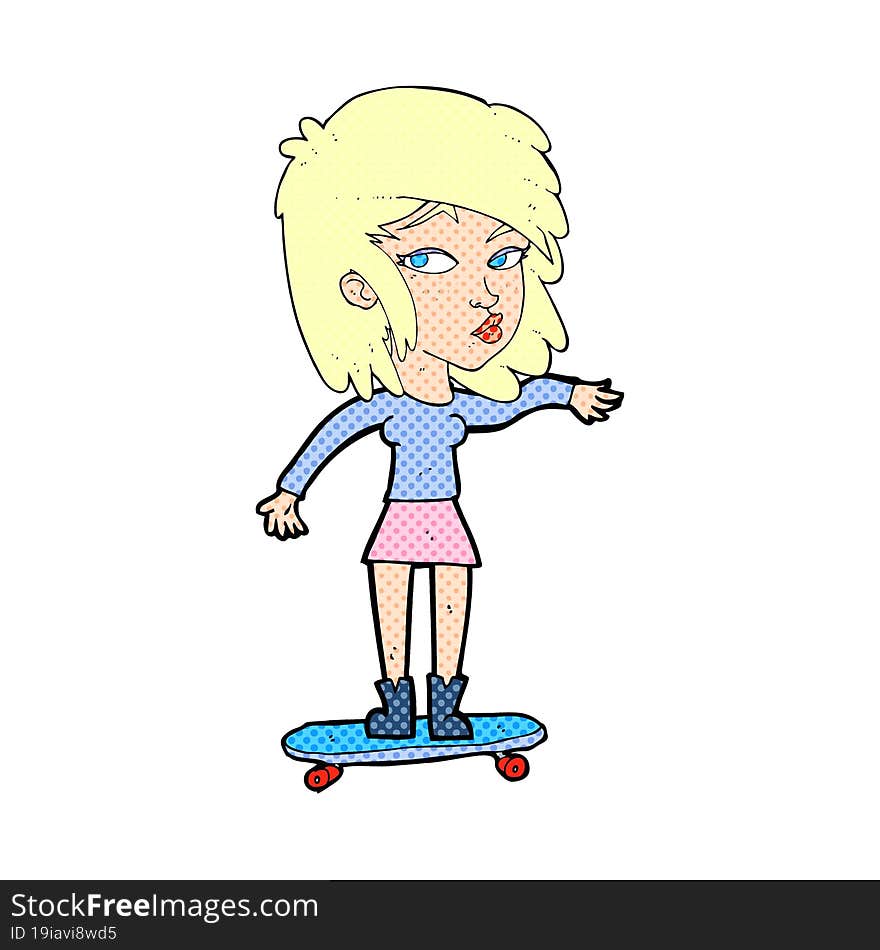 cartoon woman on skateboard