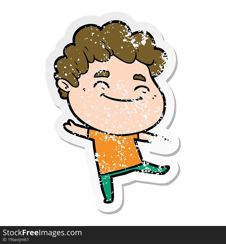 distressed sticker of a cartoon friendly man