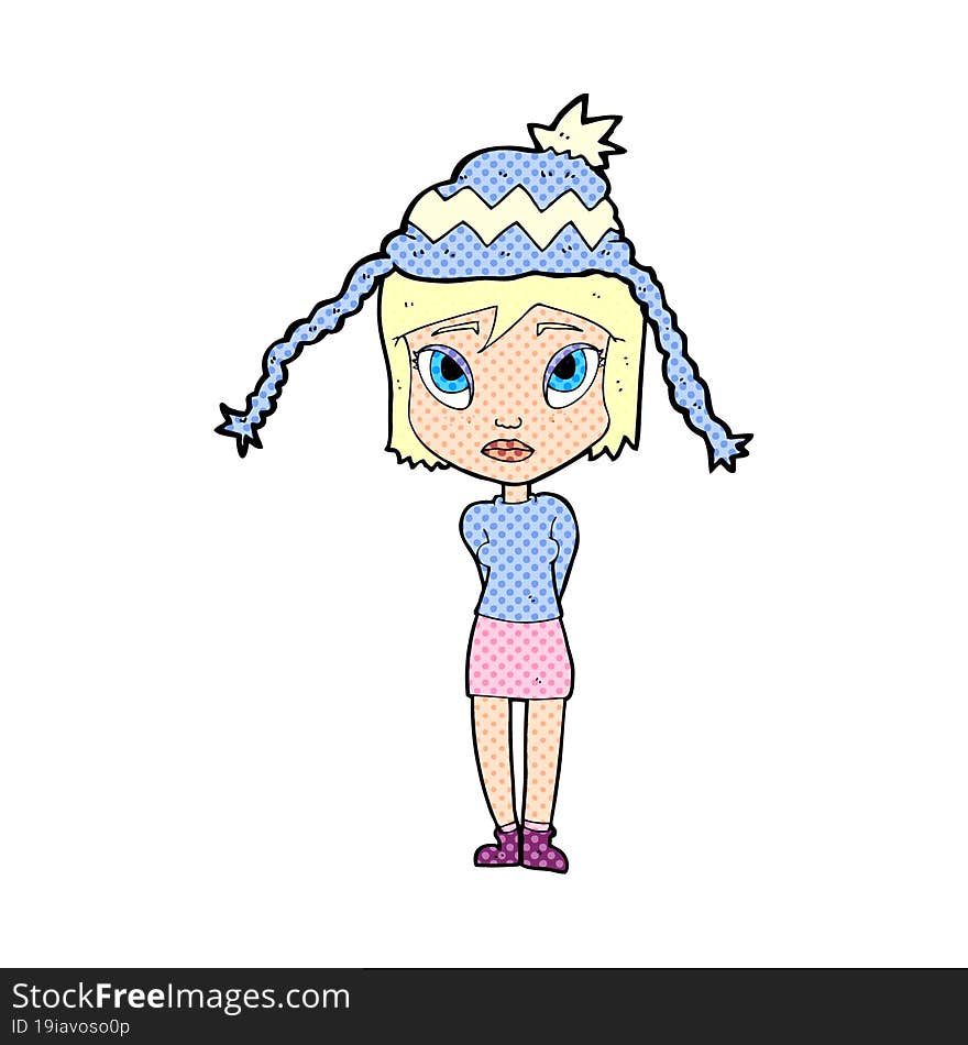 Cartoon Woman Wearing Winter Hat