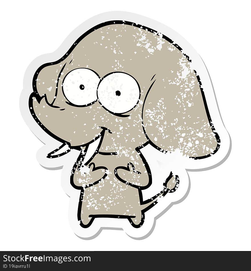 Distressed Sticker Of A Happy Cartoon Elephant