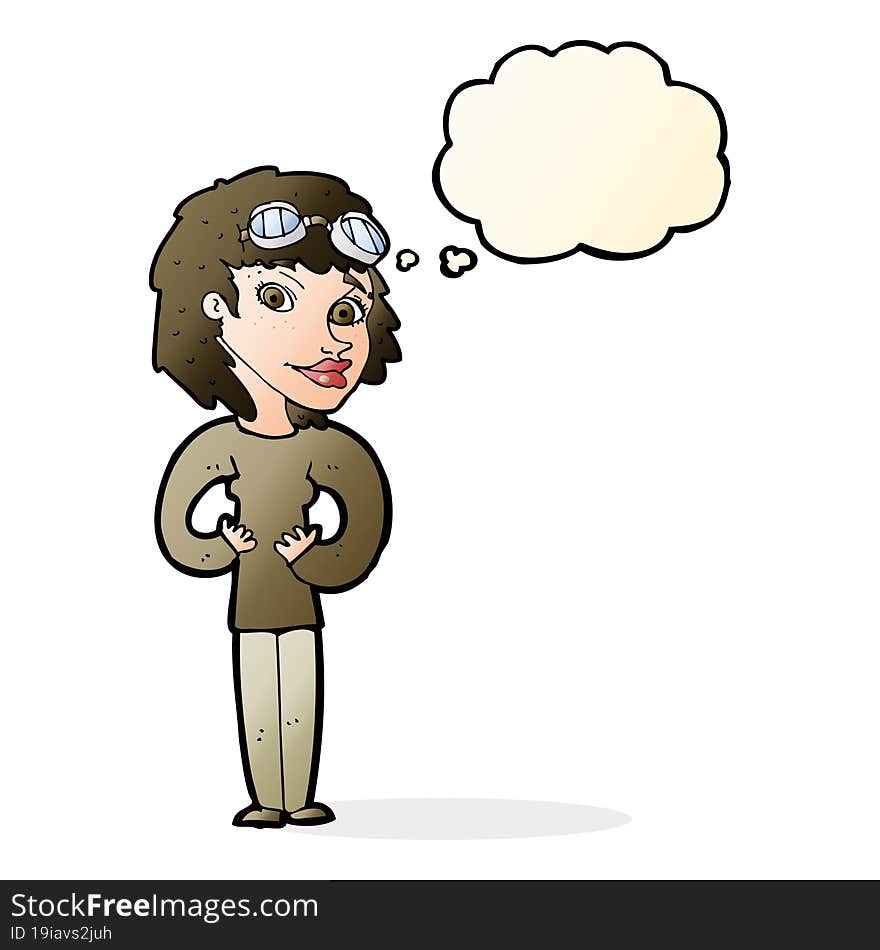 Cartoon Aviator Woman With Thought Bubble