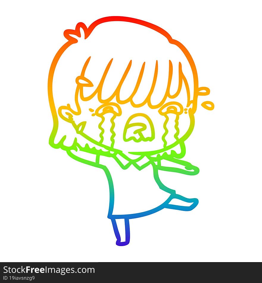 rainbow gradient line drawing of a cartoon girl crying