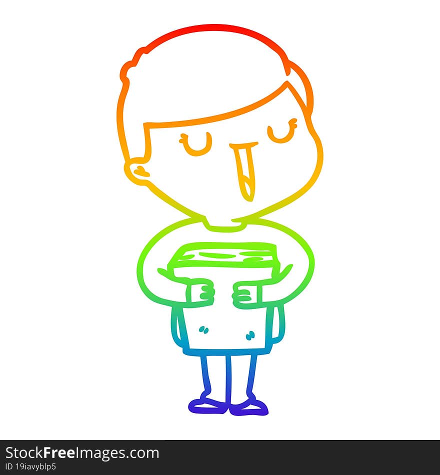 Rainbow Gradient Line Drawing Cartoon Happy Boy Talking About His Book