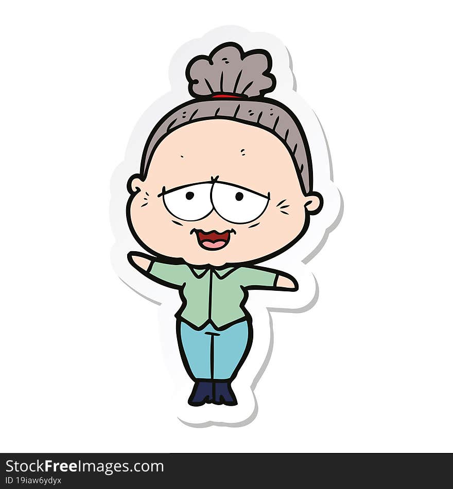 sticker of a cartoon happy old lady