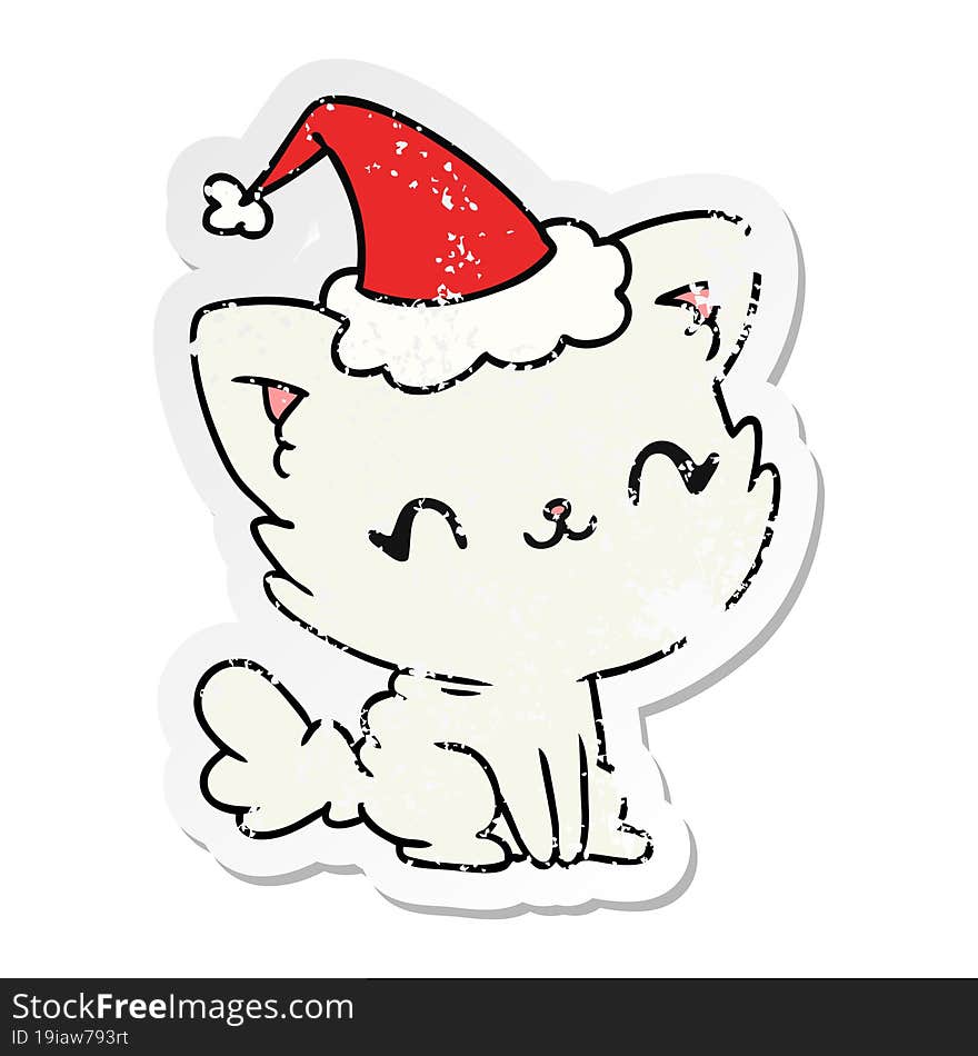 hand drawn christmas distressed sticker cartoon of kawaii cat