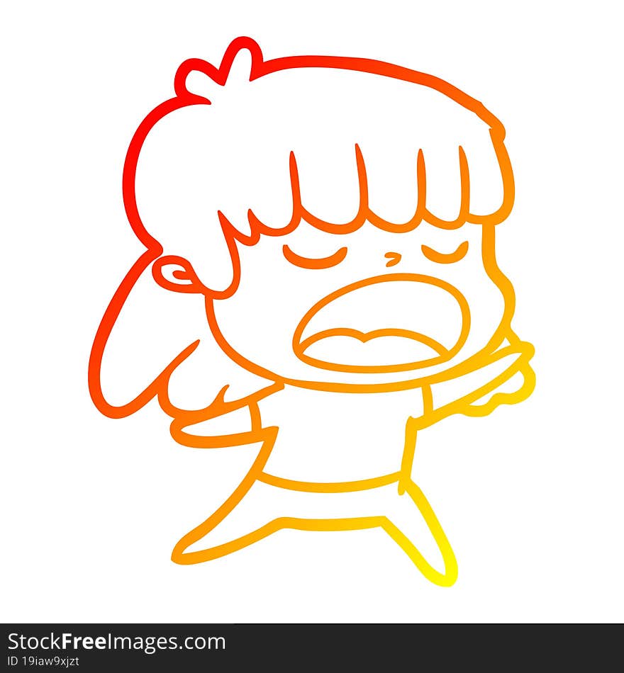 warm gradient line drawing of a cartoon woman talking loudly