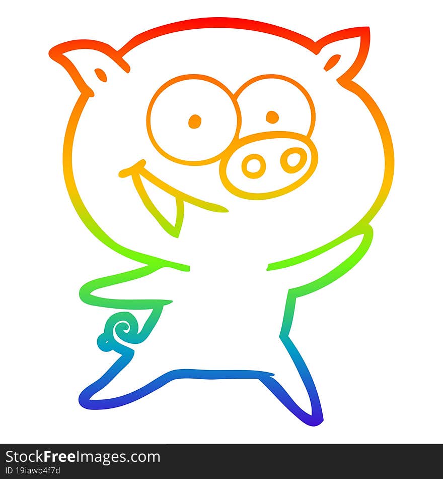 rainbow gradient line drawing of a cheerful pig cartoon