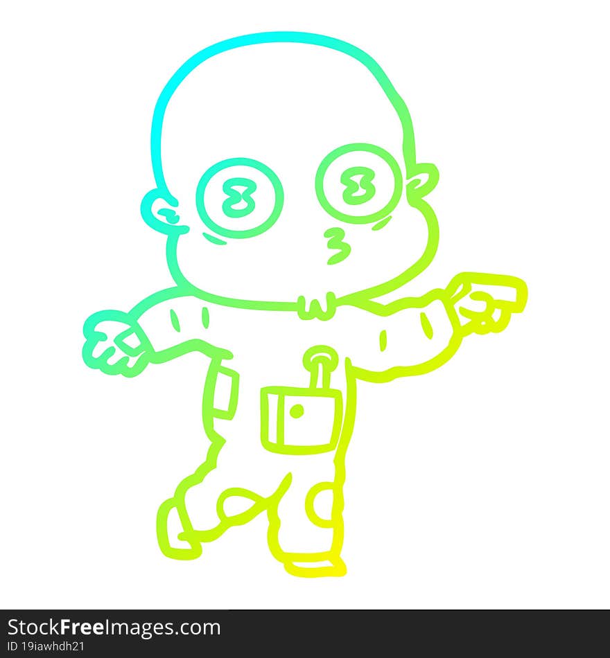 cold gradient line drawing cartoon weird bald spaceman