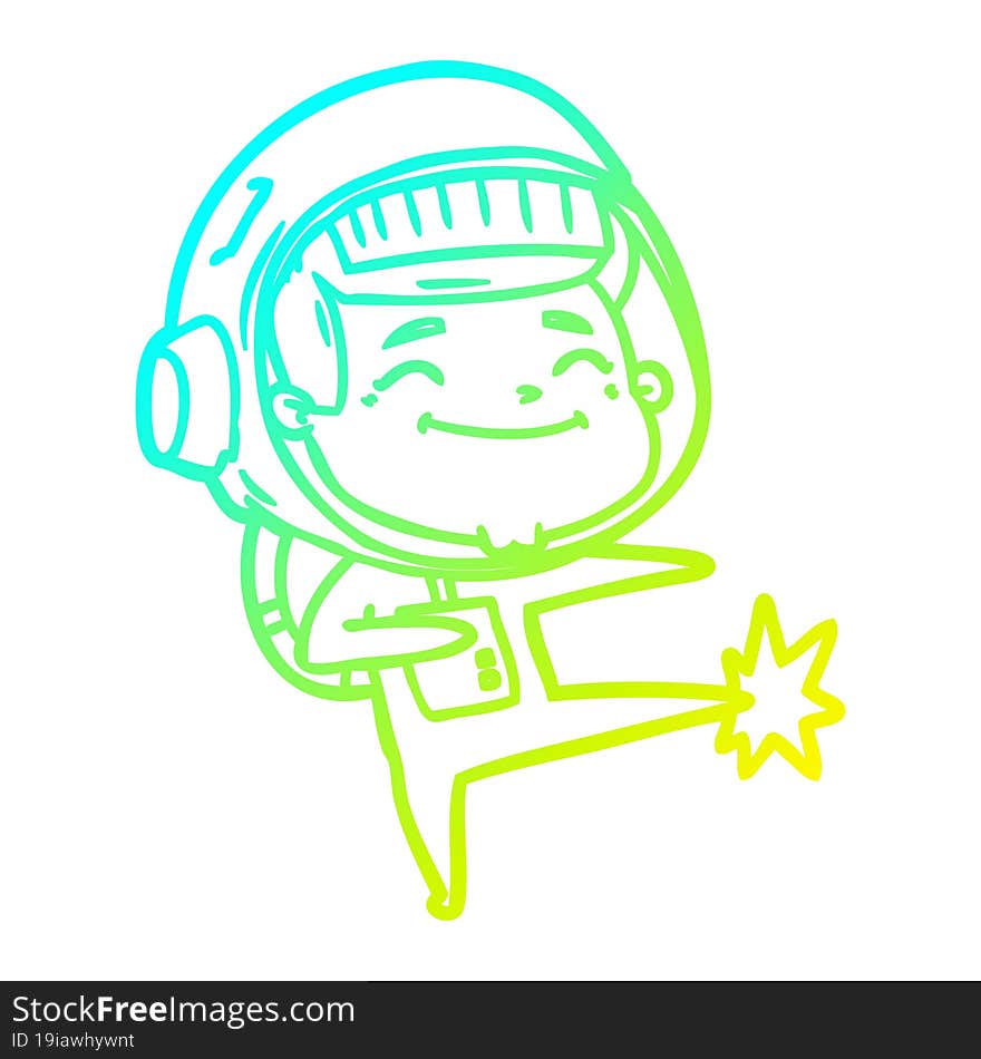 cold gradient line drawing of a happy cartoon astronaut