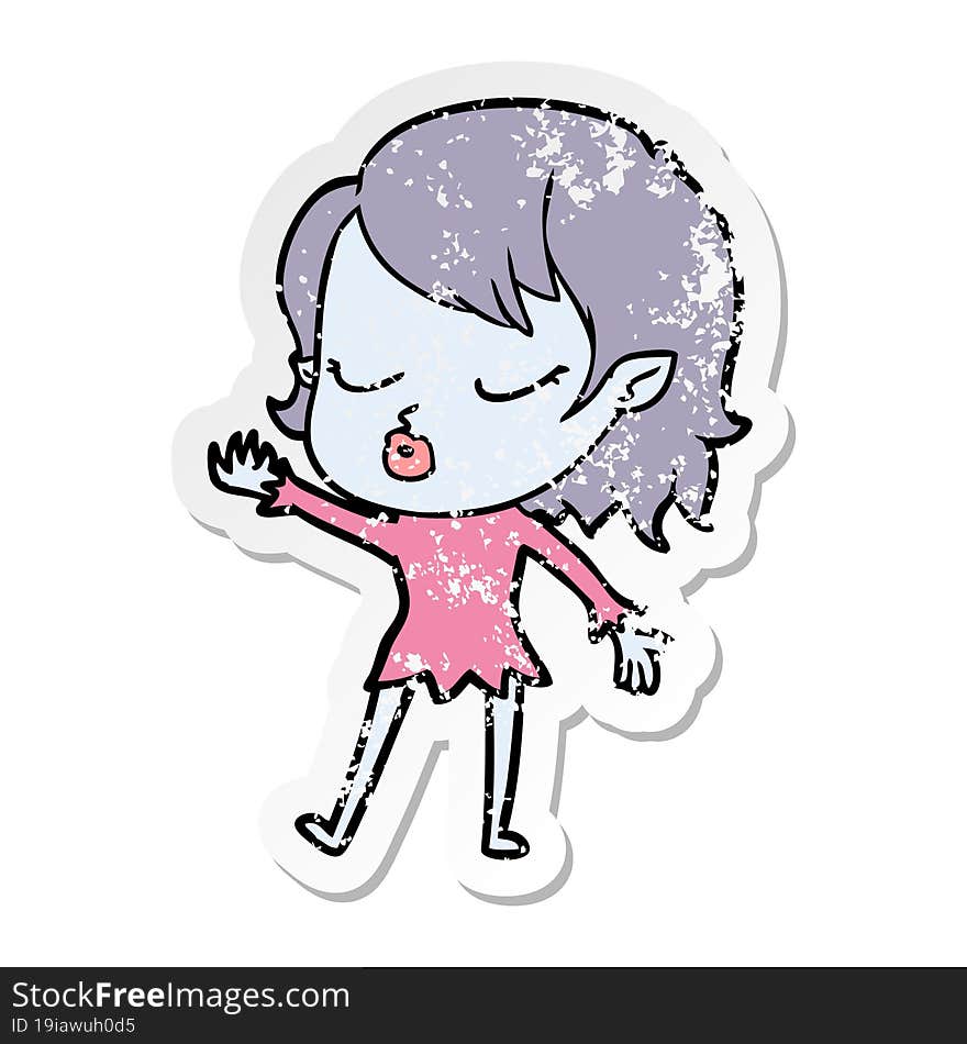 distressed sticker of a cute cartoon vampire girl