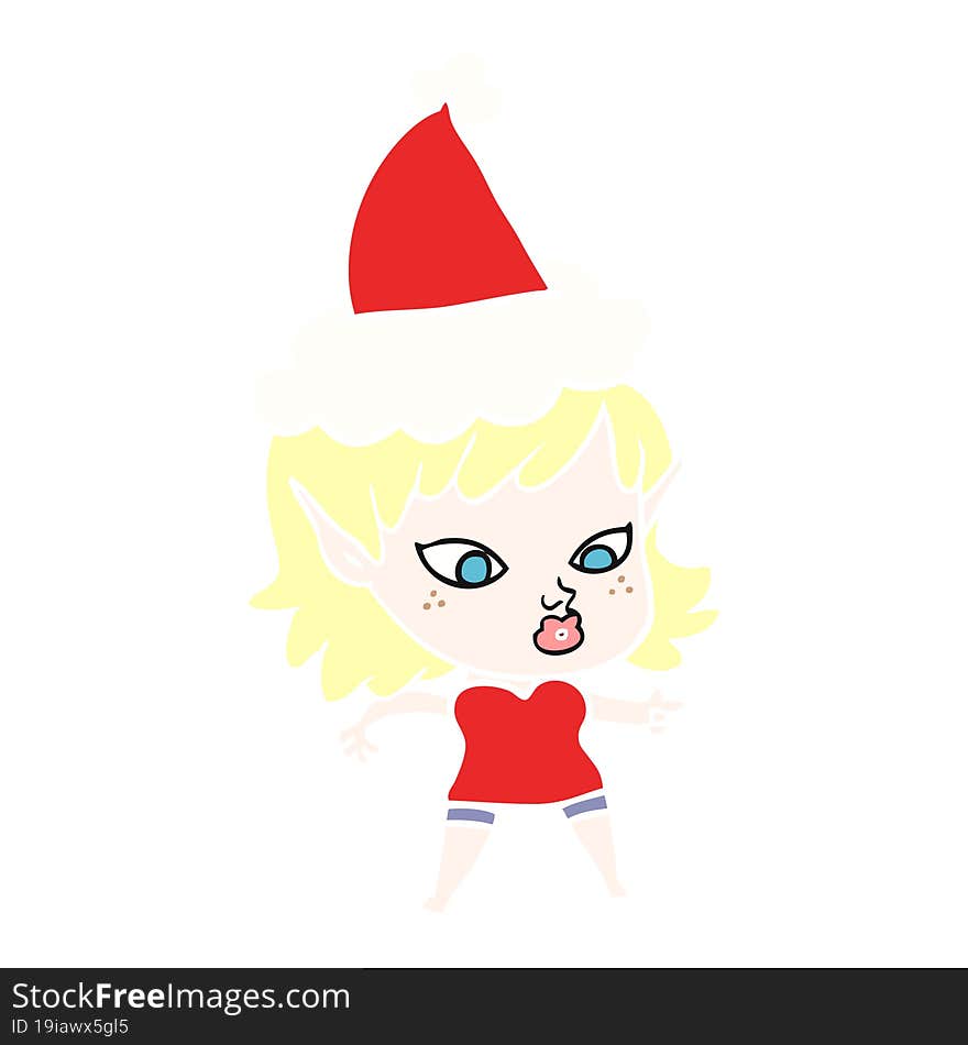 pretty flat color illustration of a elf girl wearing santa hat