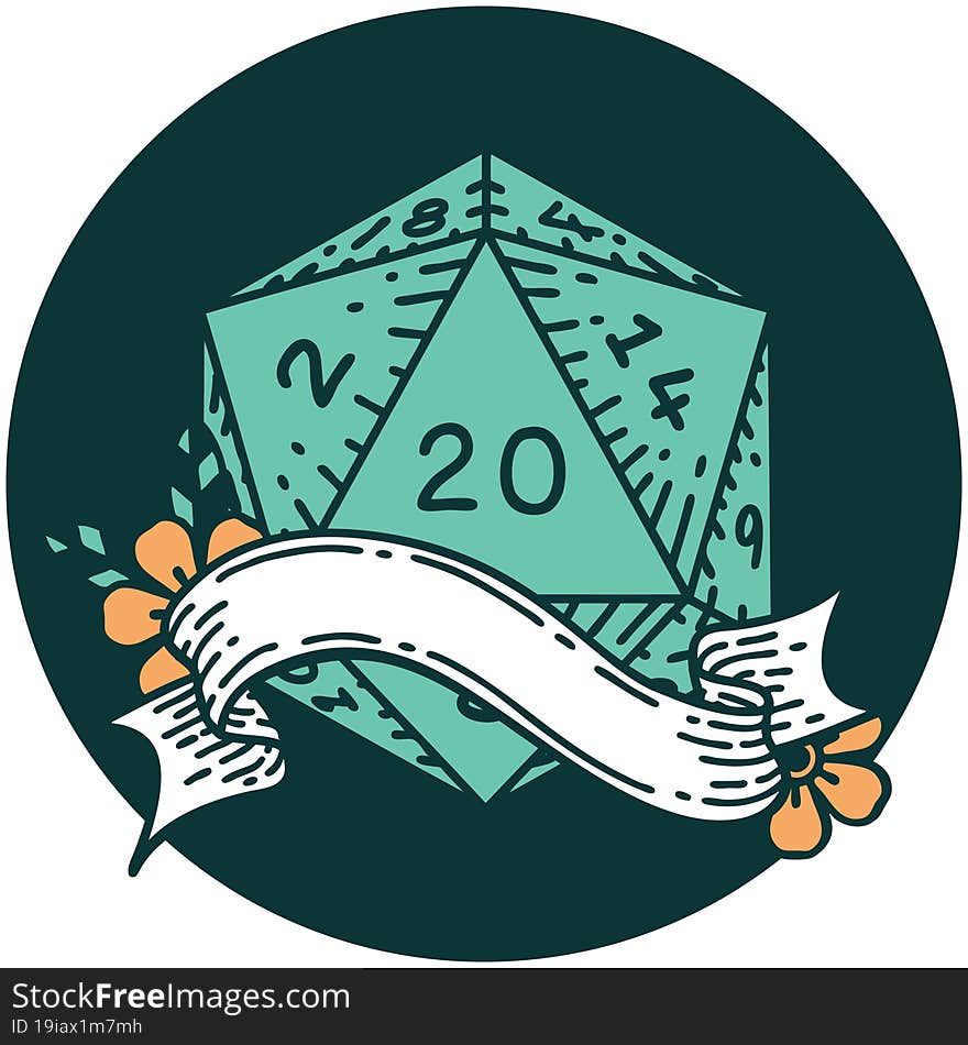 natural twenty D20 dice roll icon