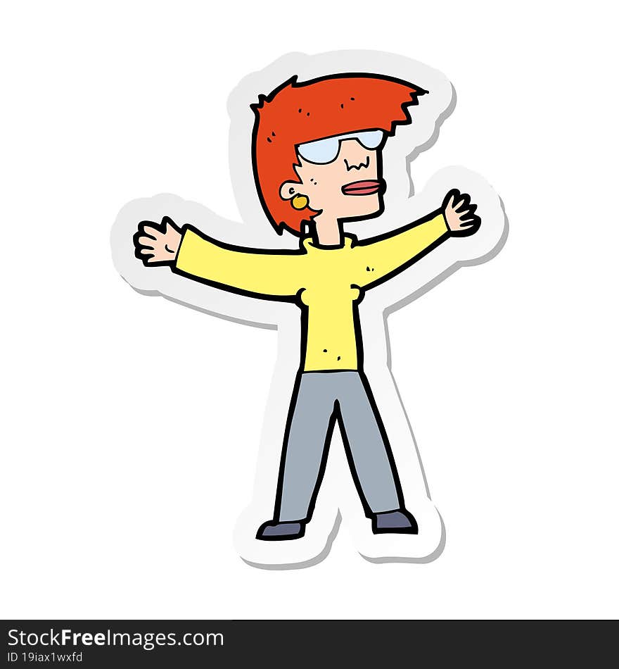 sticker of a cartoon woman wearing glasses