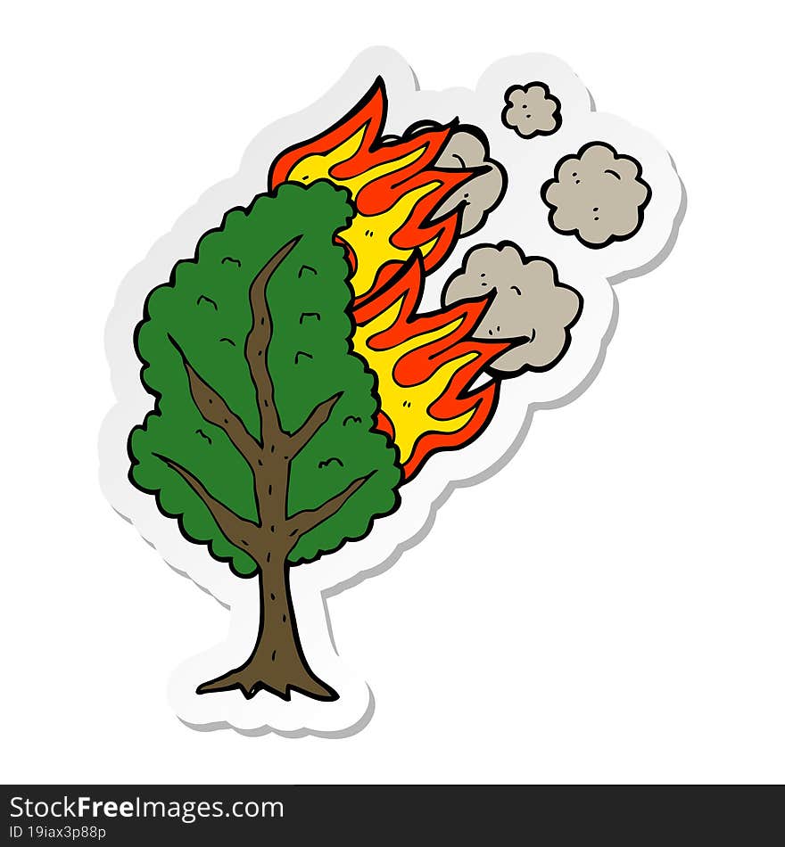 Sticker Of A Cartoon Burning Tree