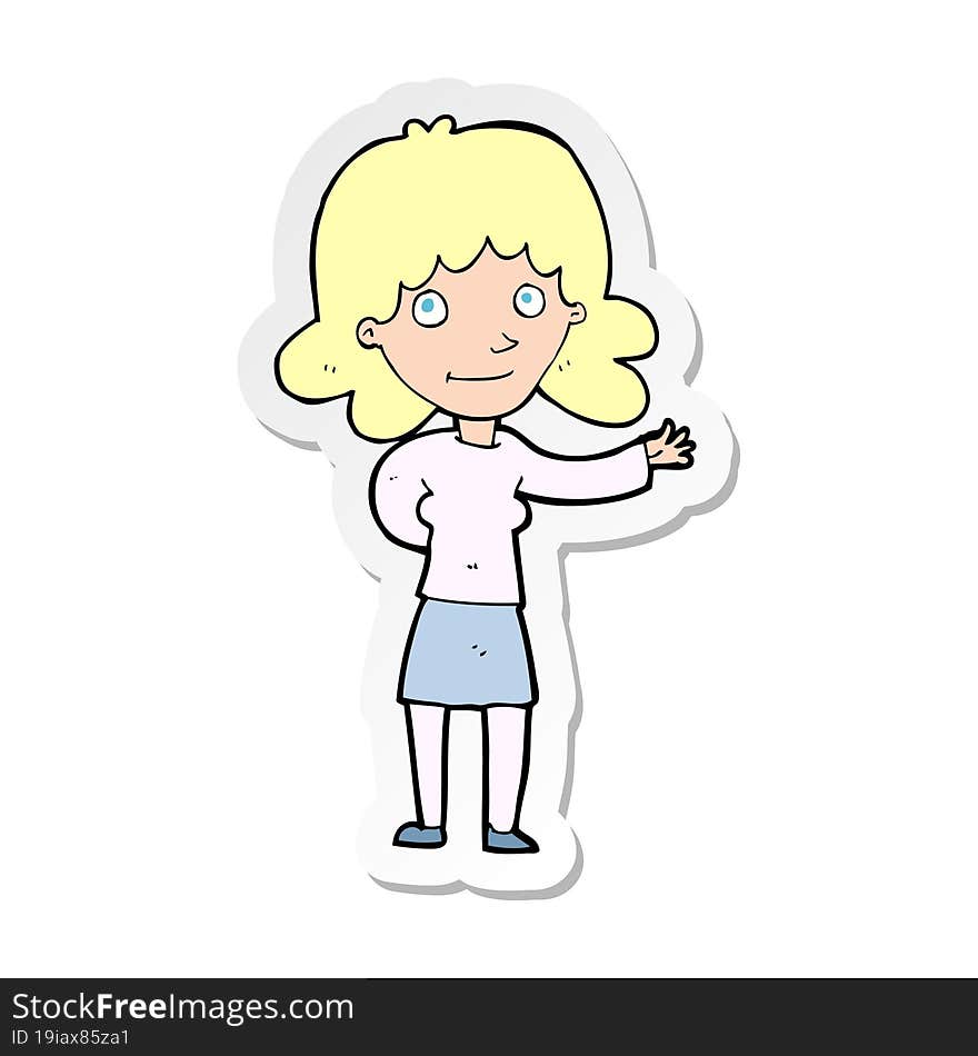 Sticker Of A Cartoon Friendly Woman