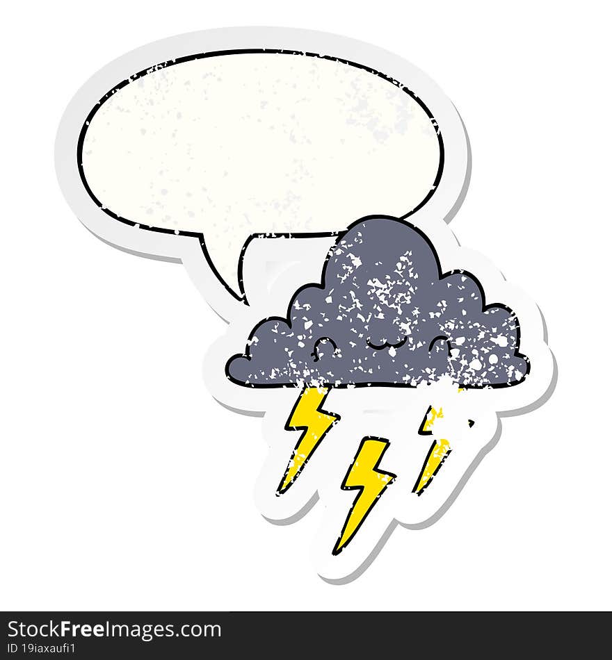 cartoon storm cloud and speech bubble distressed sticker