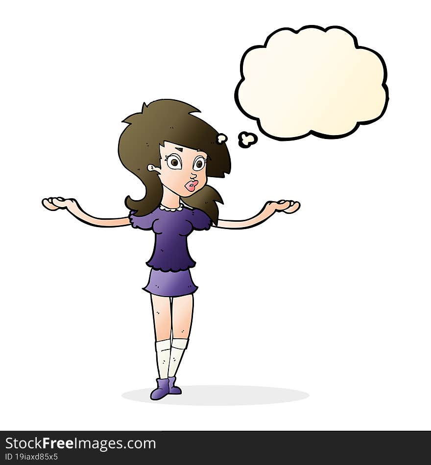 cartoon confused pretty girl with thought bubble