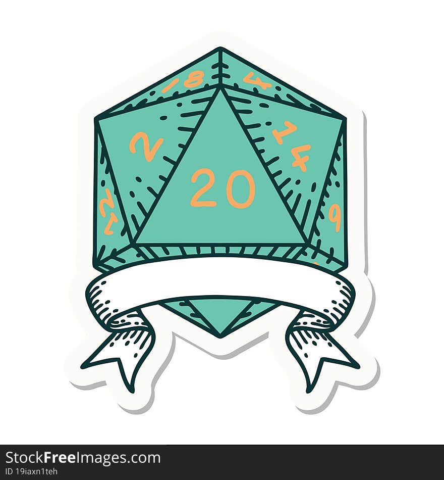 Natural 20 Critical Hit D20 Dice Roll Sticker