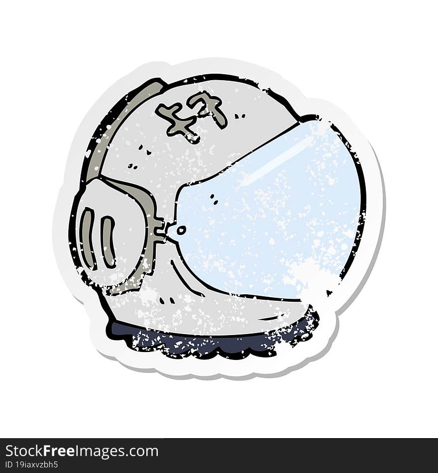 retro distressed sticker of a cartoon astronaut helmet