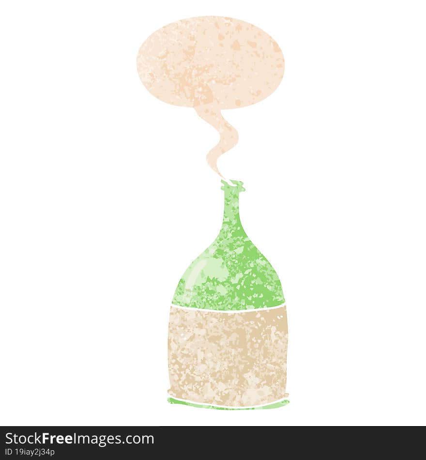 Cartoon Bottle And Speech Bubble In Retro Textured Style