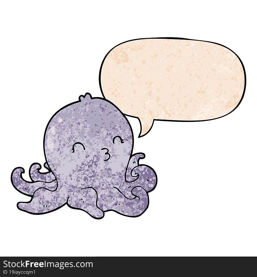 cartoon octopus and speech bubble in retro texture style