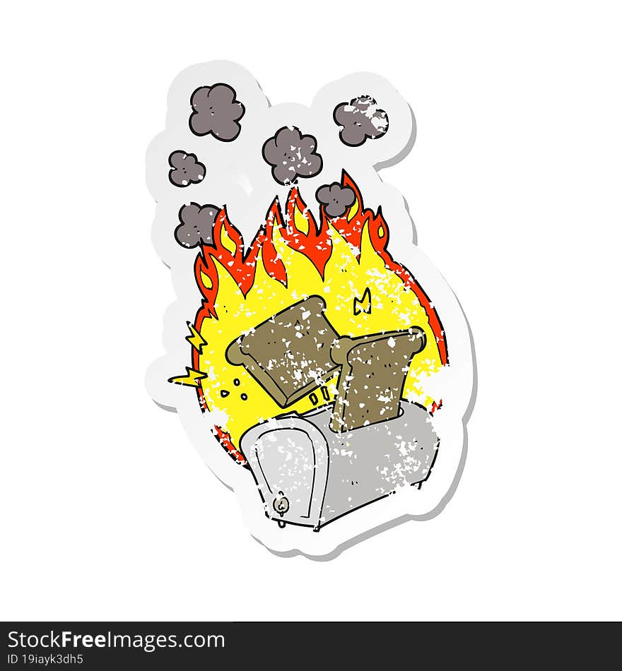 retro distressed sticker of a cartoon burning toaster