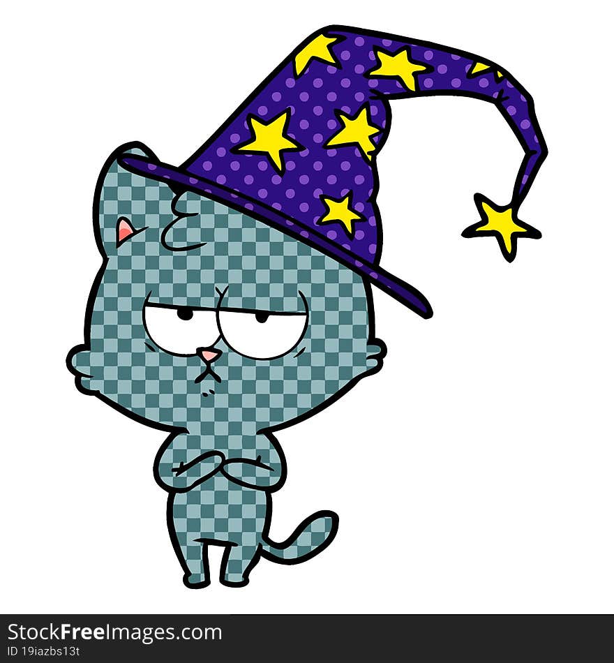 bored cartoon wizard cat. bored cartoon wizard cat