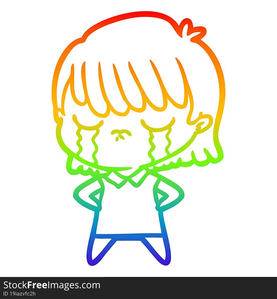 rainbow gradient line drawing of a cartoon woman crying