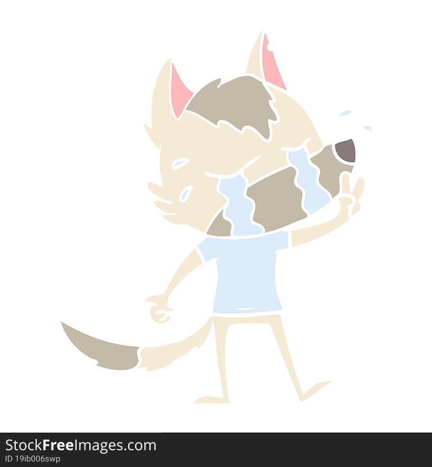 flat color style cartoon crying wolf