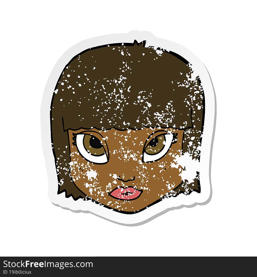 Retro Distressed Sticker Of A Cartoon Female Face