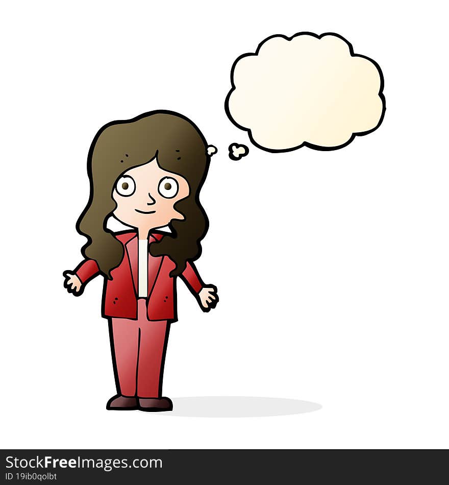 Cartoon Friendly Business Woman With Thought Bubble