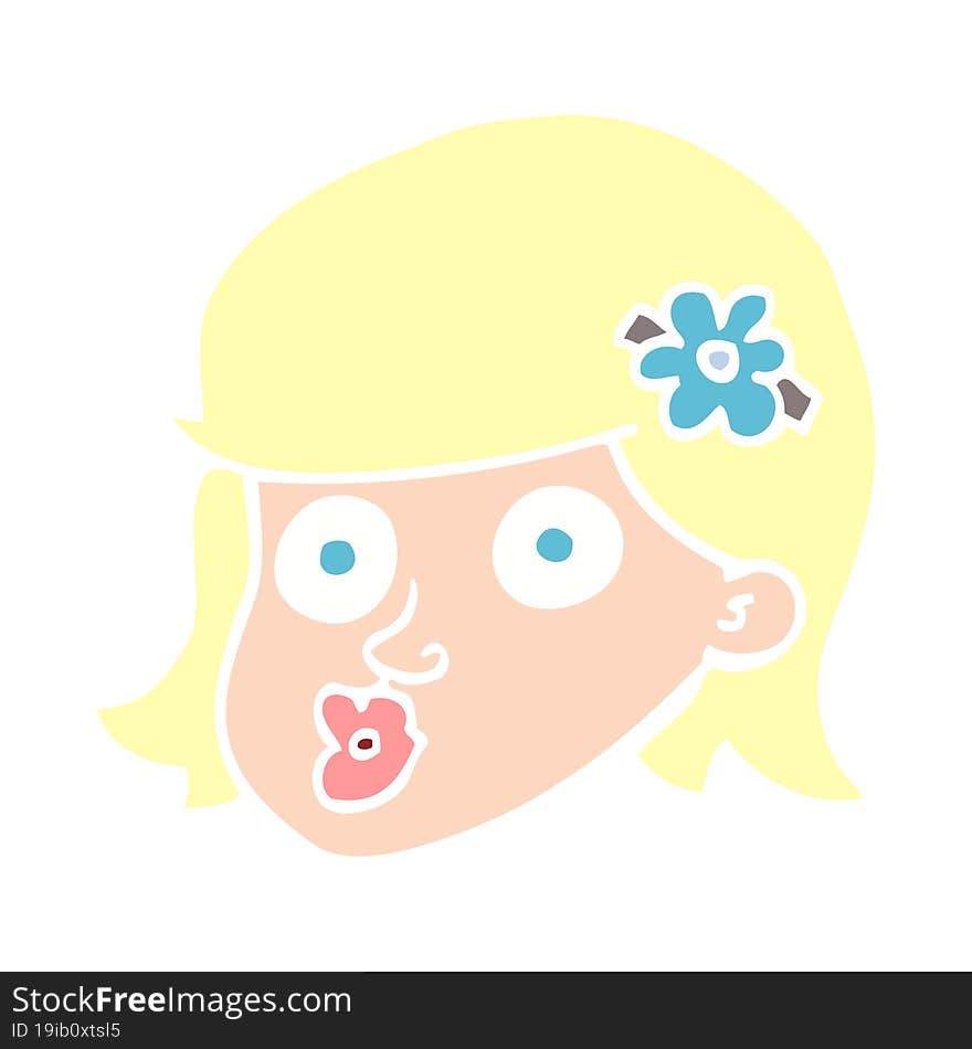 flat color illustration cartoon face of a girl