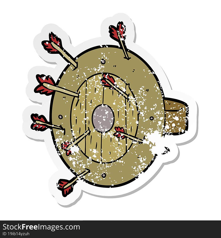 distressed sticker of a shield full of arrows