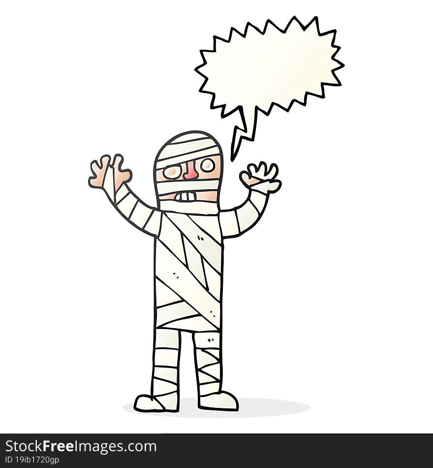 freehand drawn speech bubble cartoon bandaged mummy